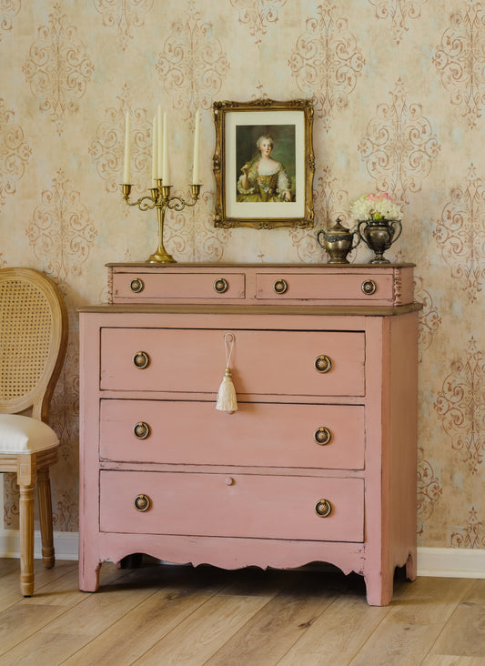 Dusty Rose Romantic Gustavian Antique Dresser