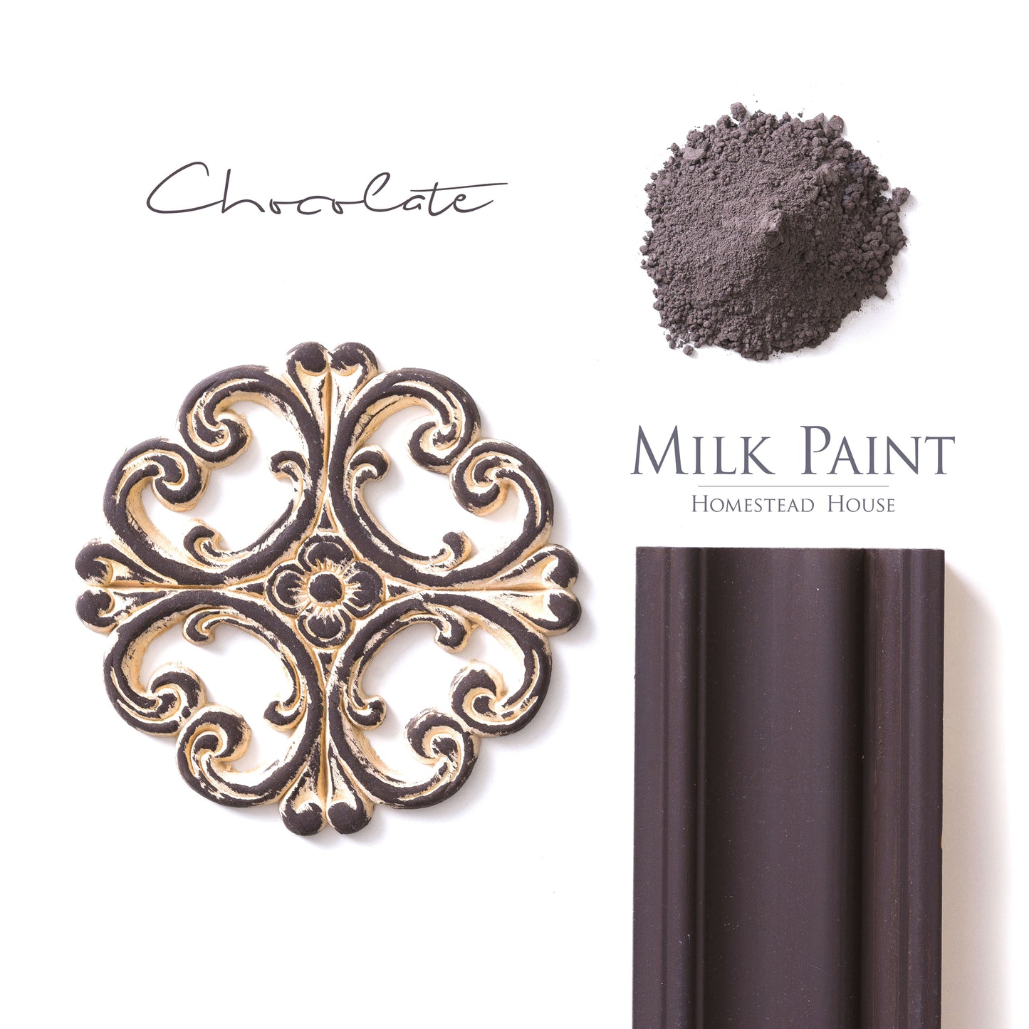 Milk Paint from Homestead House in Chocolate, a slight red tone within this deep brown colour.  |  homesteadhouse.ca