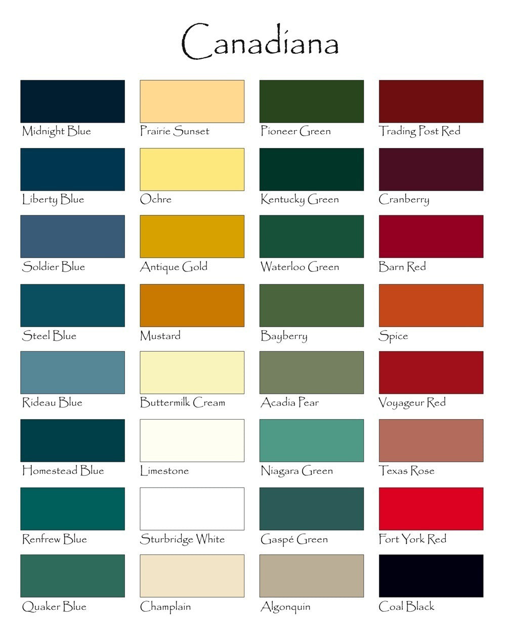 CANADIANA COLLECTION 100% Acrylic Latex Colours from Homestead house. | homesteadhouse.ca