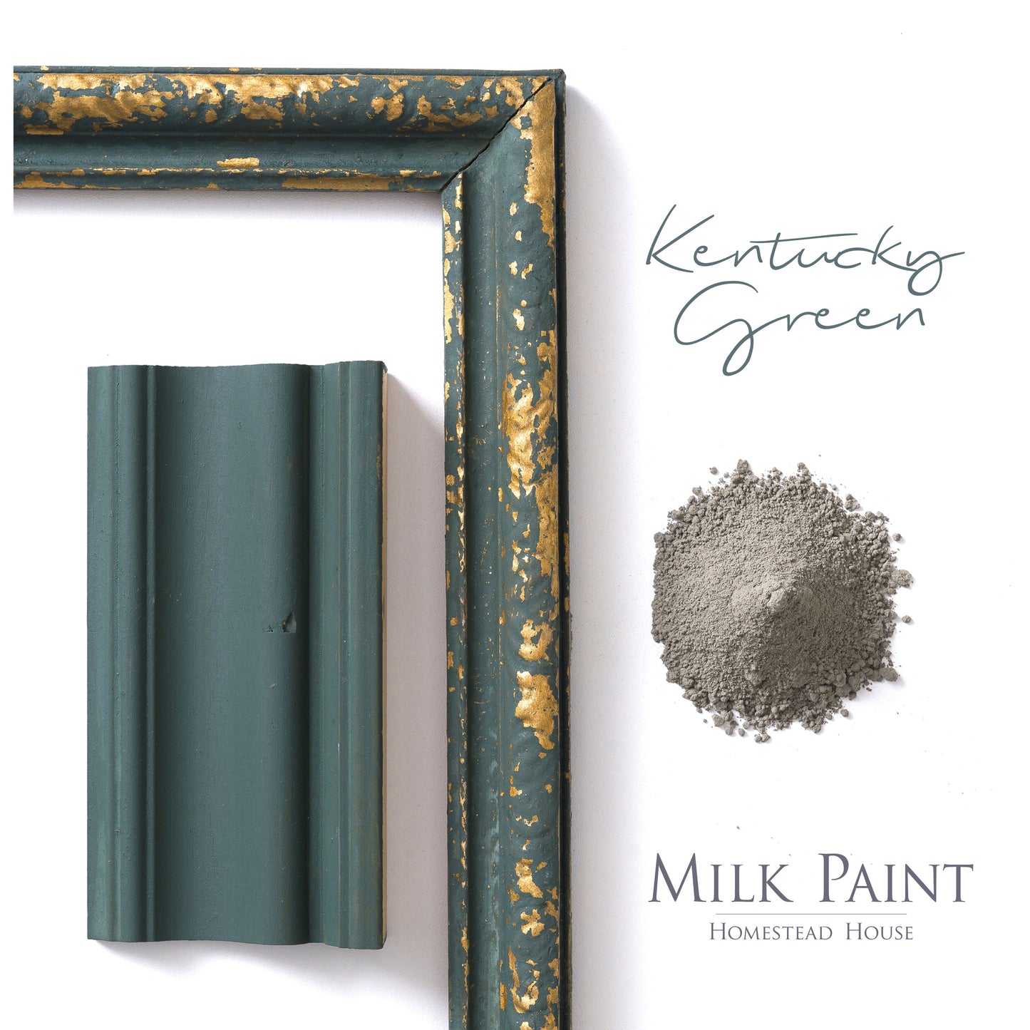 Milk Paint from Homestead House in Kentucky Green, a dark, rich green with a slight blue tone. | homesteadhouse.ca