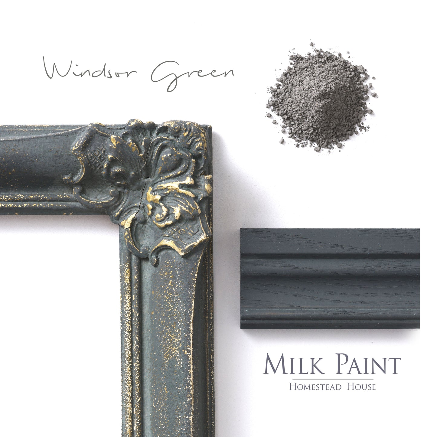 Milk Paint from Homestead House in Windsor Green, This deep green has grey undertones. | homesteadhouse.ca