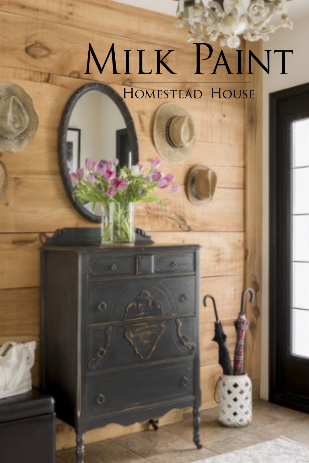 Coal Black Milk Paint entryway dresser- Homestead House paint Company