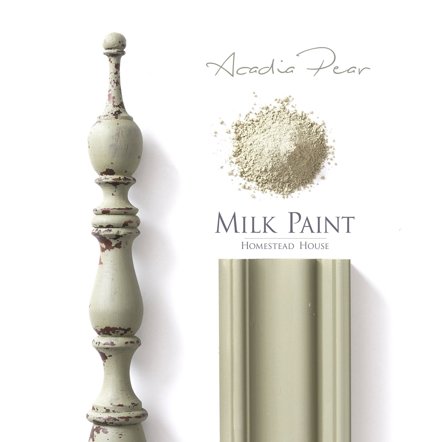 Milk Paint from Homestead House in Acadia Pear, a A warm soft sage muted green with a hint of gray.  |  homesteadhouse.ca