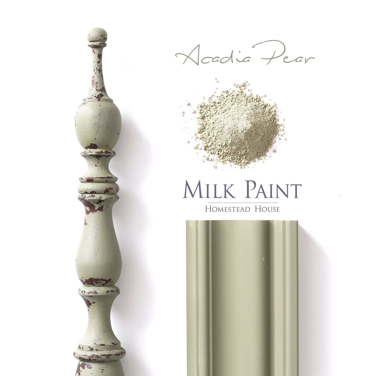 Acadia Pear Milk Paint from Homestead House in Powder Form and as finished colour.   |  homesteadhouse.ca