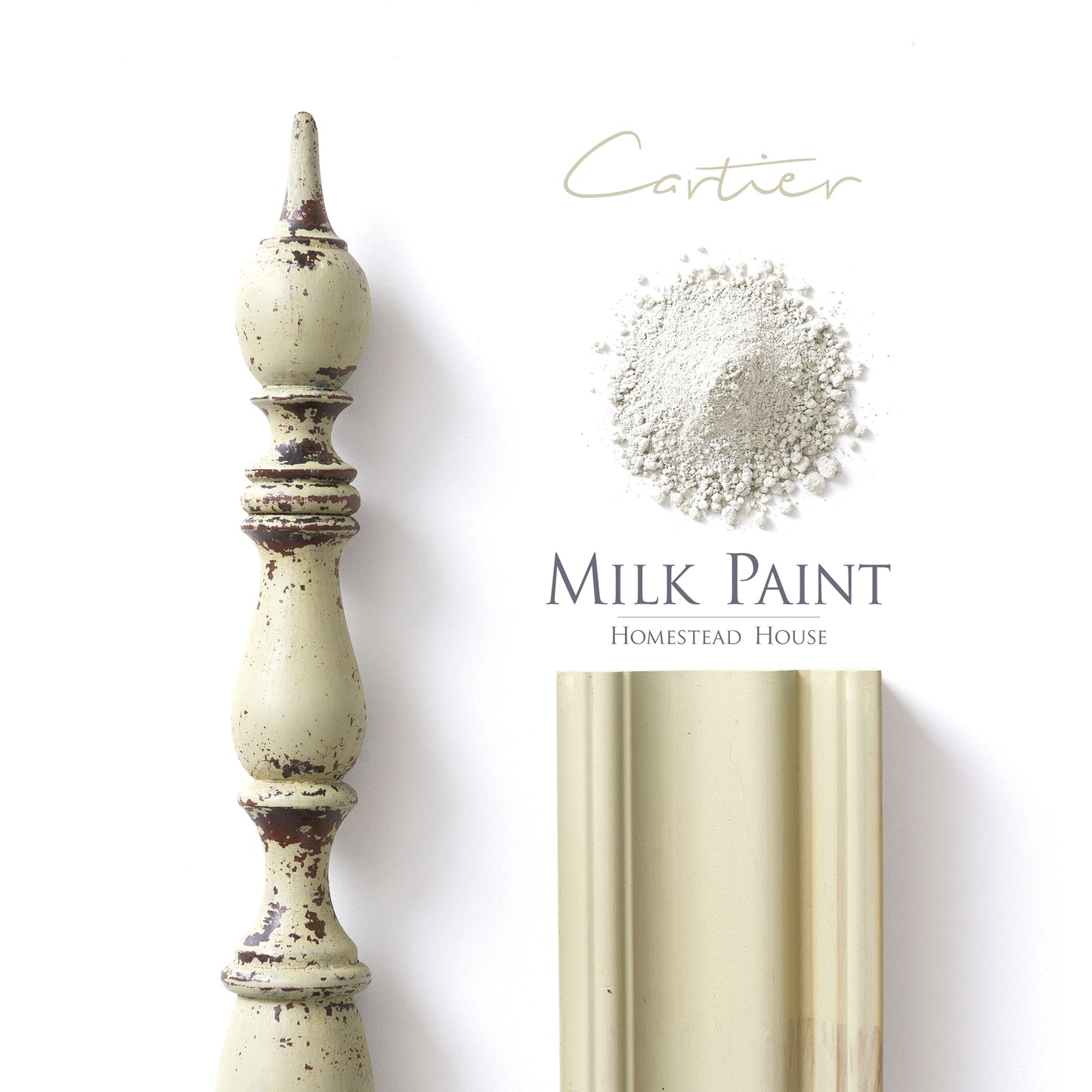 Milk Paint from Homestead House in Buttermilk Cartier, A light sage green with a slight hint of a muted mustard yellow.  |  homesteadhouse.ca