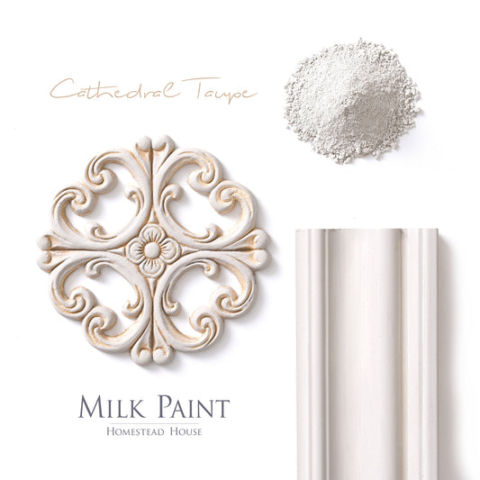 Milk Paint from Homestead House in Cathedral Taupe, A mid-tone neutral with a warm Taupe hue. | homesteadhouse.ca