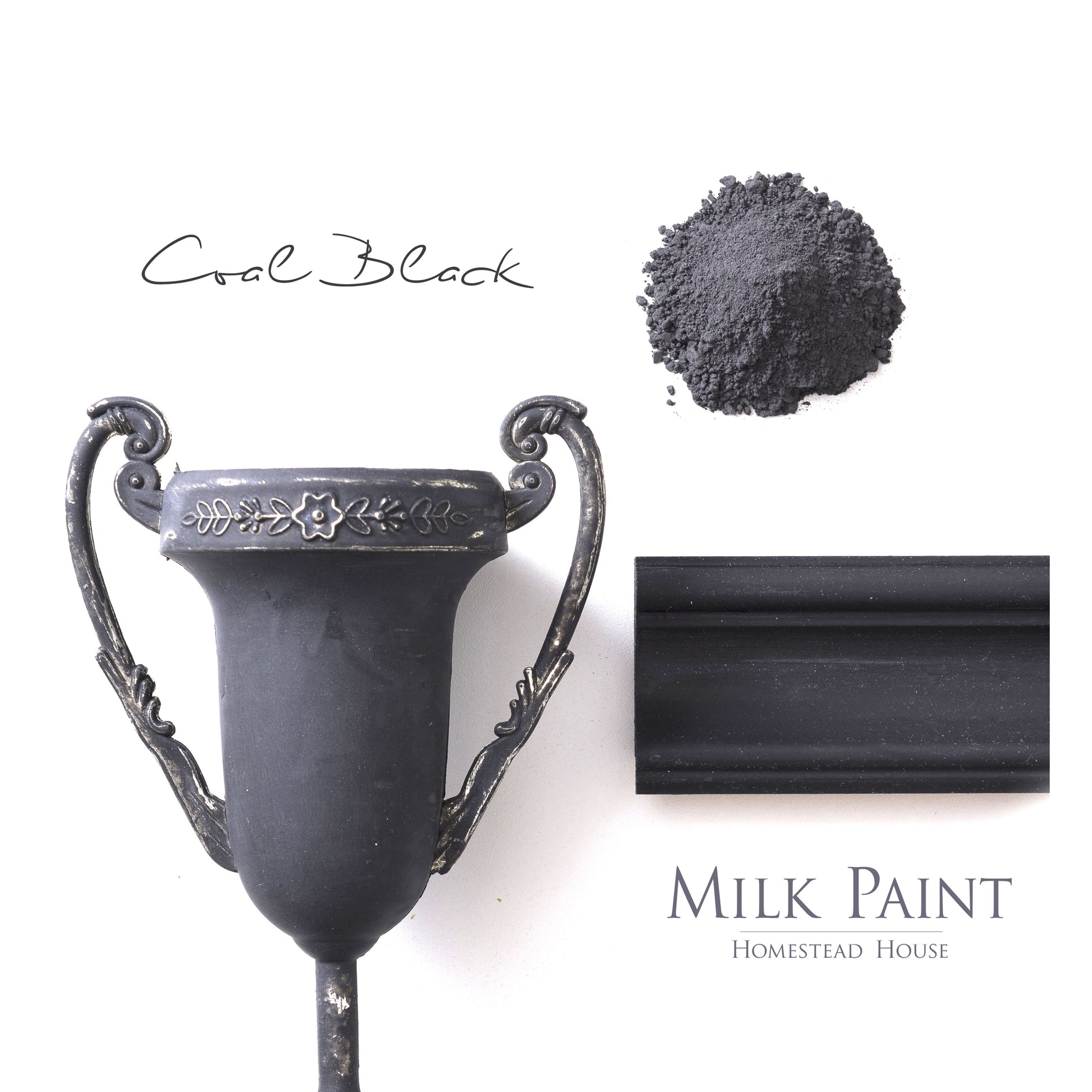 Milk Paint from Homestead House in Coal Black, a rich dark jet black.  |  homesteadhouse.ca