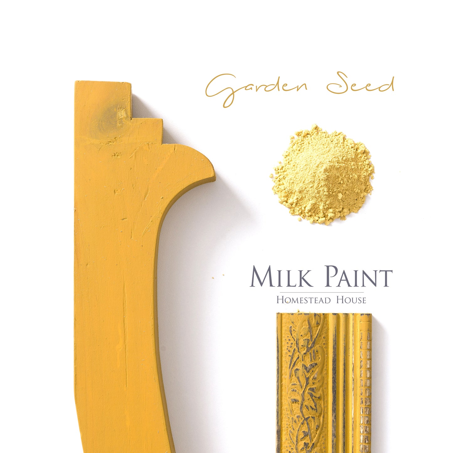 Milk Paint from Homestead House in Garden Seed, A warm yellow with a slight orange hue.  |  homesteadhouse.ca