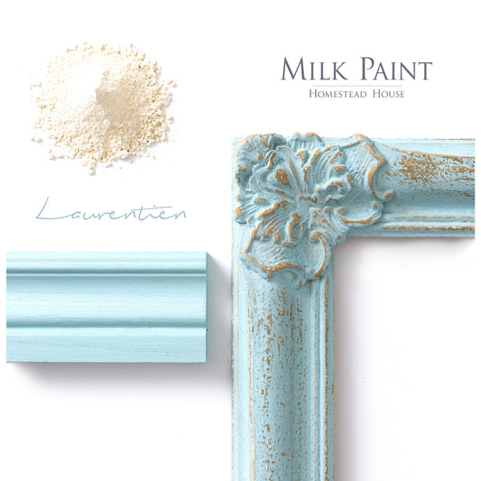 Milk Paint from Homestead House in Laurentien, A pale sea-glass blue. | homesteadhouse.ca