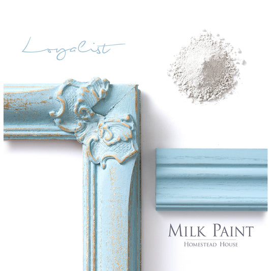 Milk Paint from Homestead House in Loyalist, Is a light muted green with a shading of blue. | homesteadhouse.ca