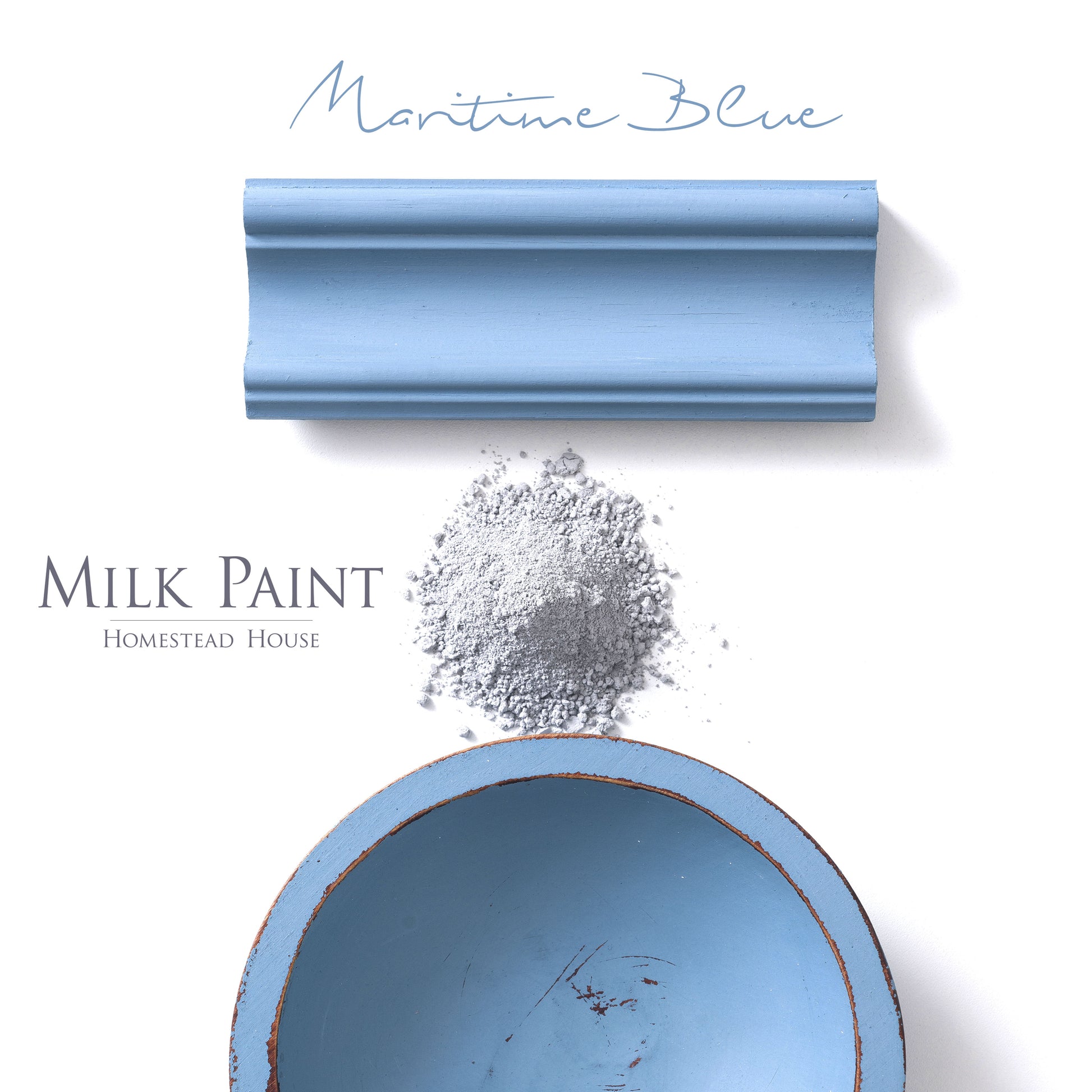 Milk Paint from Homestead House in Maritime Blue, a cheery bright blue with just a hint of lavender-grey.  |  homesteadhouse.ca