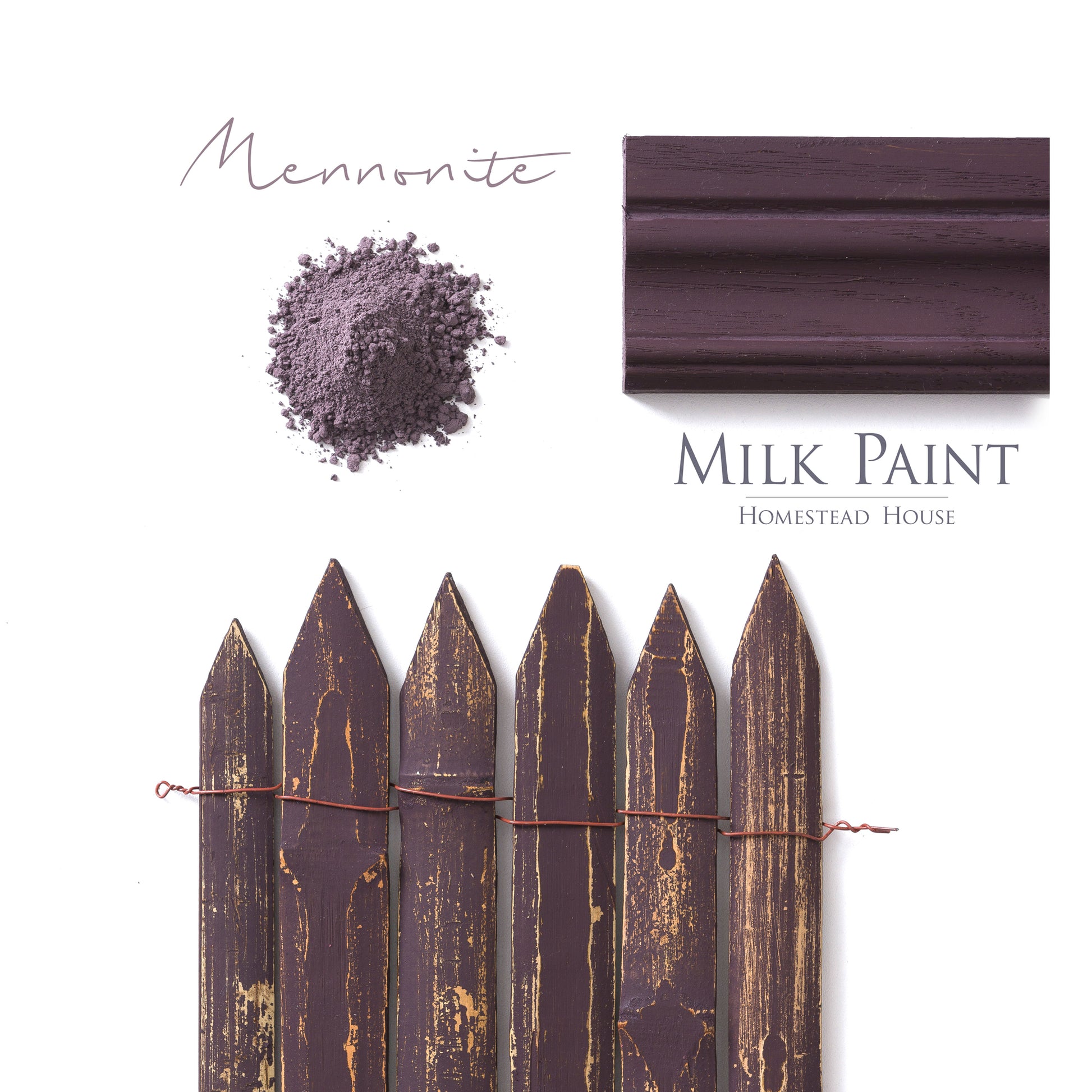 Milk Paint from Homestead House in Mennonite, a dark purple with a blackish red undertone.  |  homesteadhouse.ca