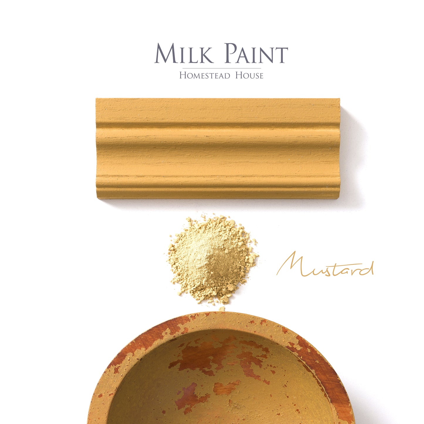 Milk Paint from Homestead House in Mustard, a traditional rich dark yellow with an muted orange hue.  |  homesteadhouse.ca