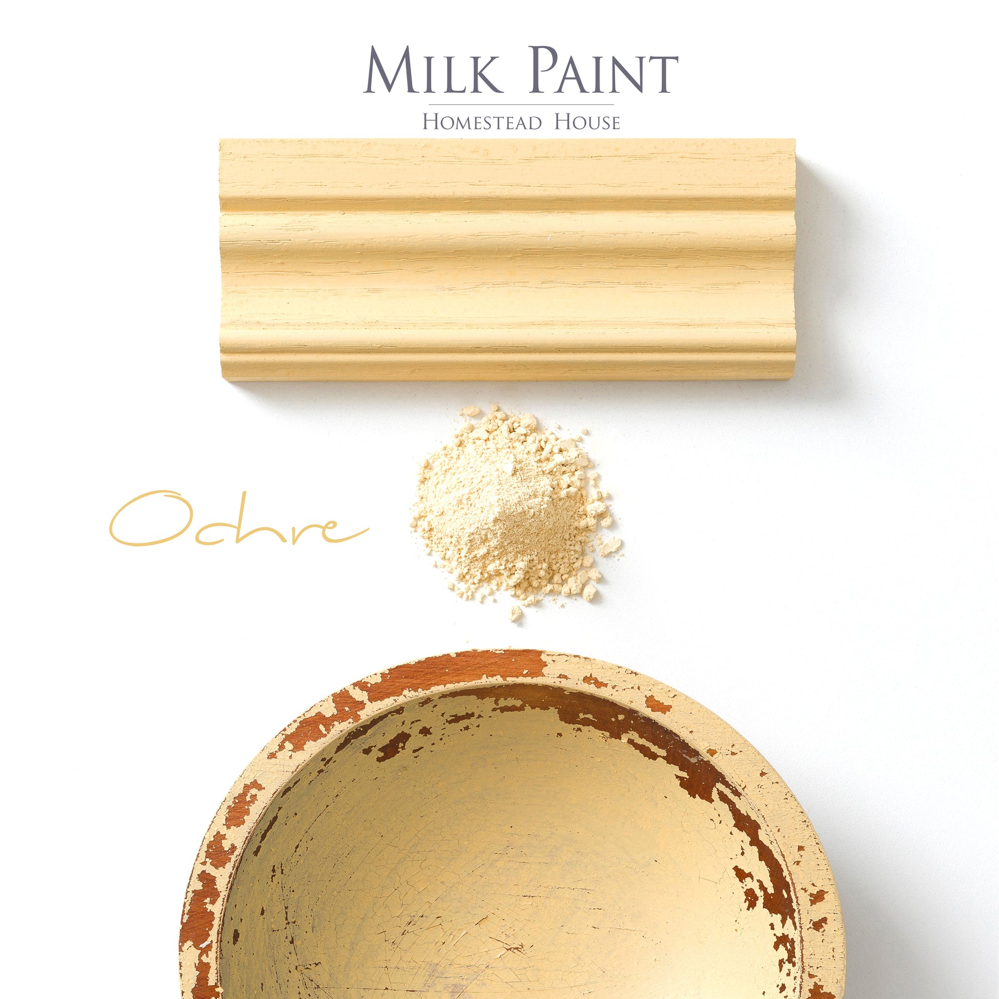 Milk Paint from Homestead House in Ochre, a cheerful light yellow.  |  homesteadhouse.ca