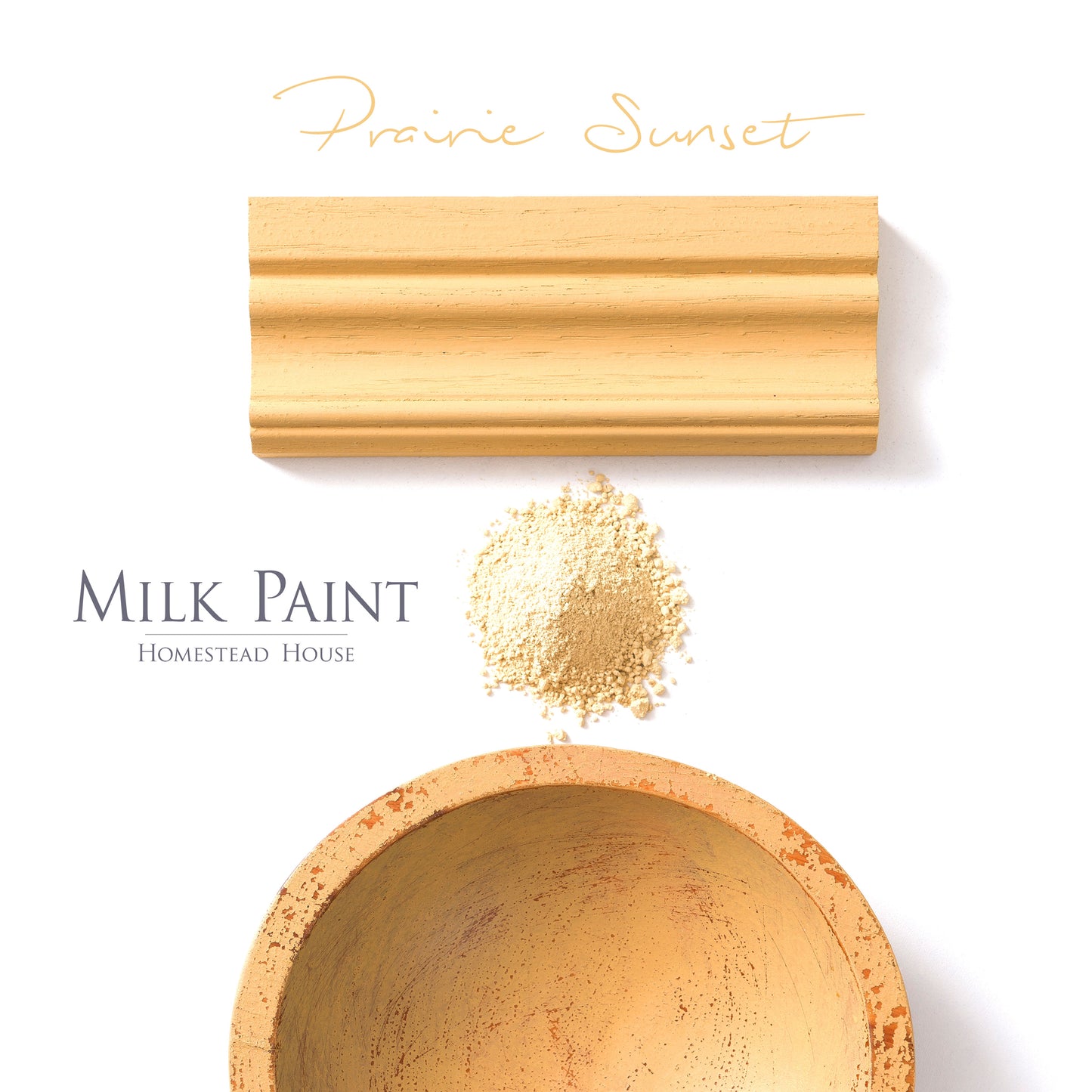 Milk Paint from Homestead House in Prairie Sunset, an antiqued sunshine yellow.  |  homesteadhouse.ca
