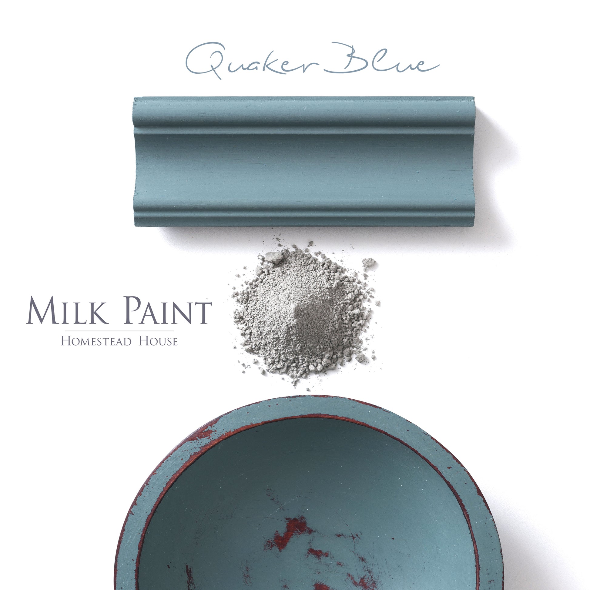 Milk Paint from Homestead House in Quaker Blue, A muted slate blue with a hint of greenish- grey.  |  homesteadhouse.ca