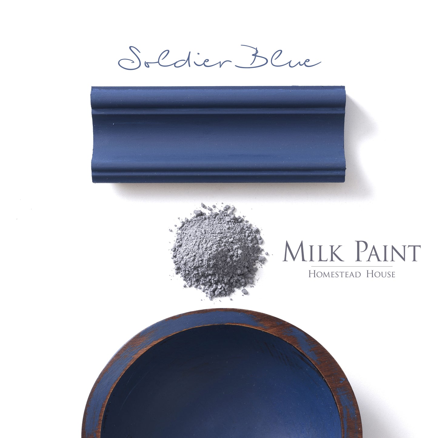 Milk Paint from Homestead House in Soldier Blue, deep rich true blue with a hint of black.  |  homesteadhouse.ca