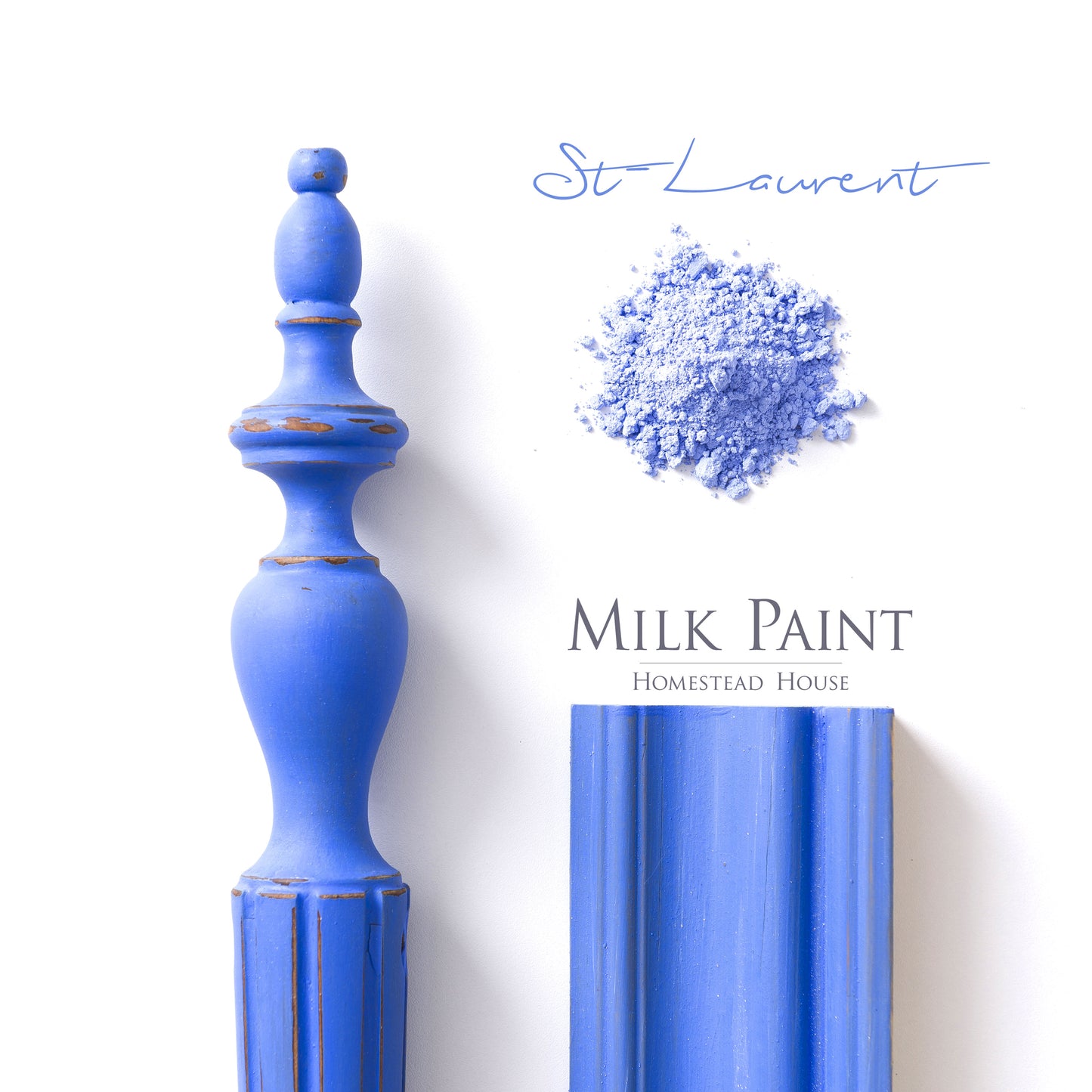 Milk Paint from Homestead House in St. Laurent, a midtone Blue with a hint of lavender.  |  homesteadhouse.ca