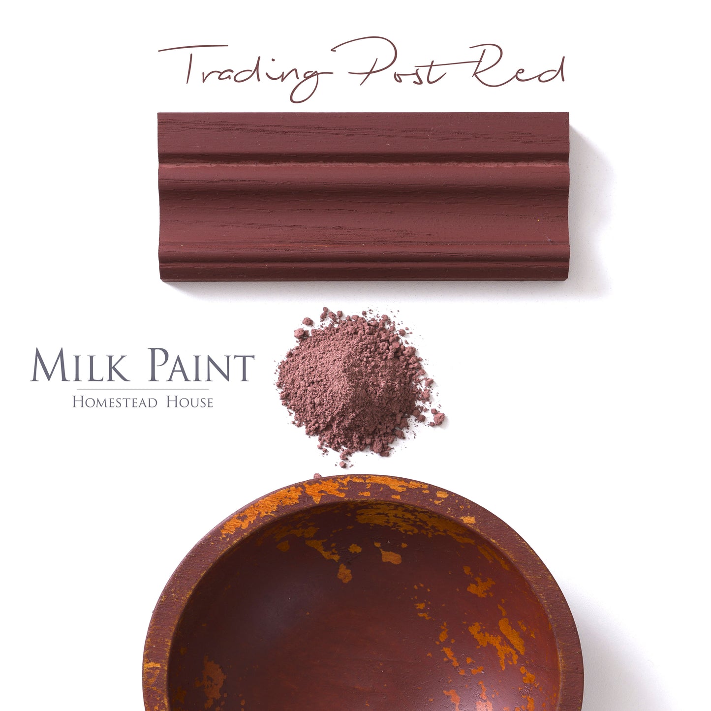 Milk Paint from Homestead House in Trading Post Red, A deep rich red with a brown undertone.  |  homesteadhouse.ca