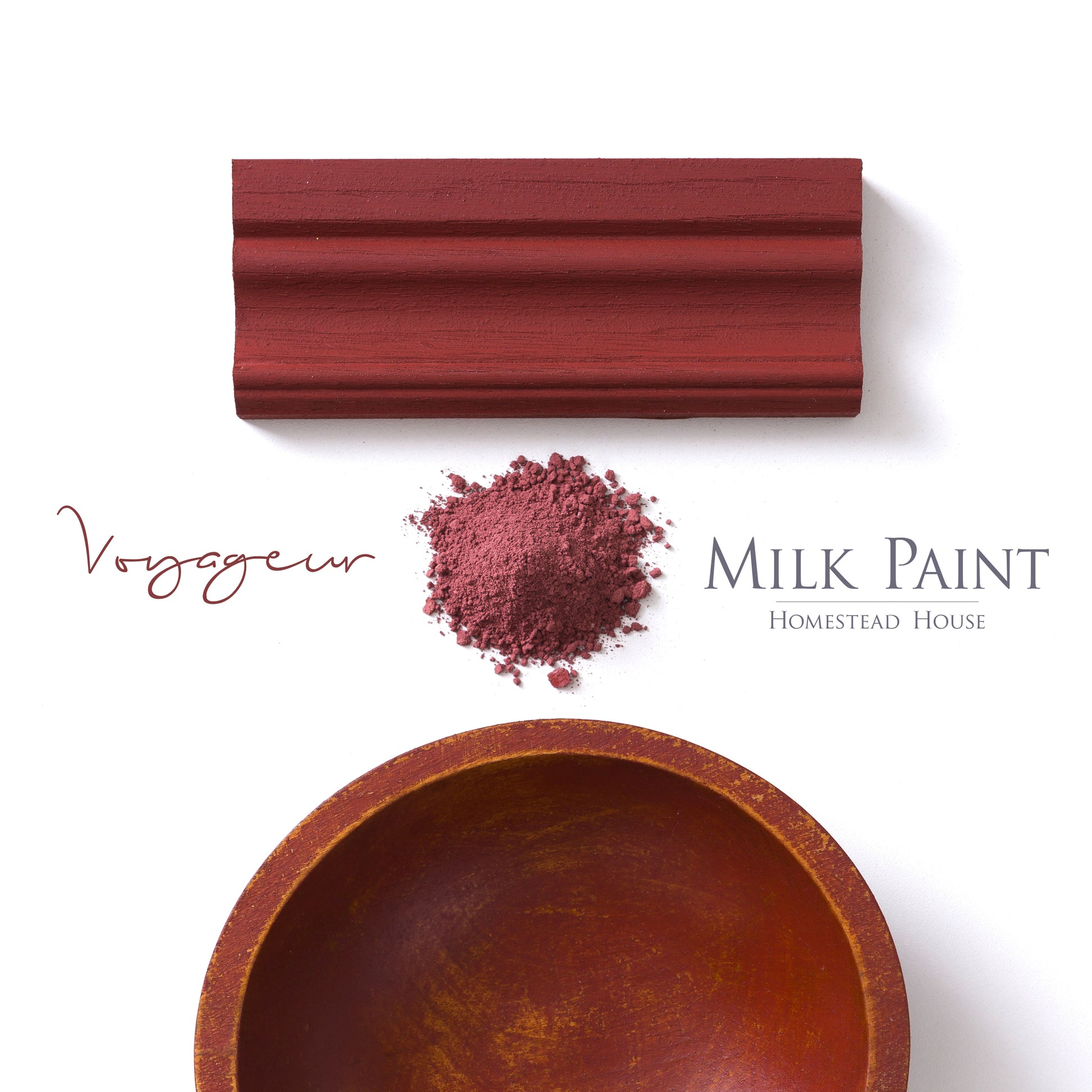 Milk Paint from Homestead House in Voyageur, deep red with a rusty brick colour hue.  |  homesteadhouse.ca