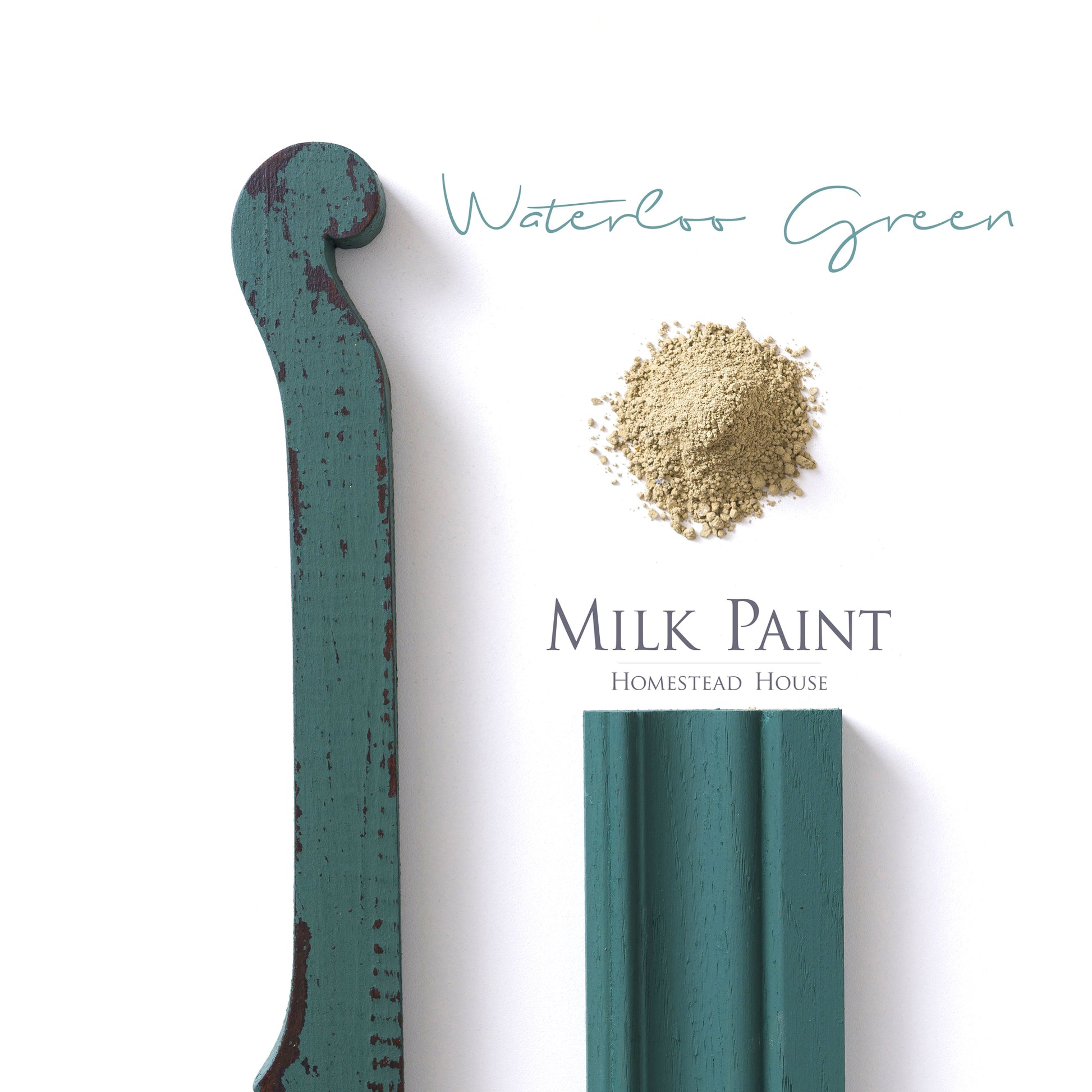 Milk Paint from Homestead House in Waterloo Green - A muted emerald green that has depth. | homesteadhouse.ca