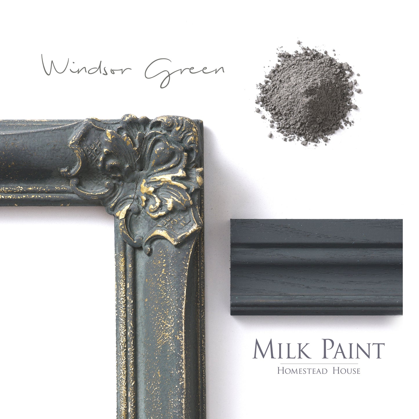 Milk Paint from Homestead House in Windsor Green, This deep green has grey undertones.  |  homesteadhouse.ca